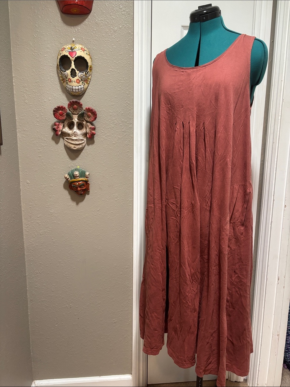 100% Organic Cotton Sleeveless Rust Tank Dress with POCKETS!